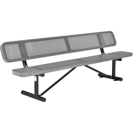 GLOBAL INDUSTRIAL 96 Perforated Metal Outdoor Picnic Bench with Backrest, Gray 262077GY